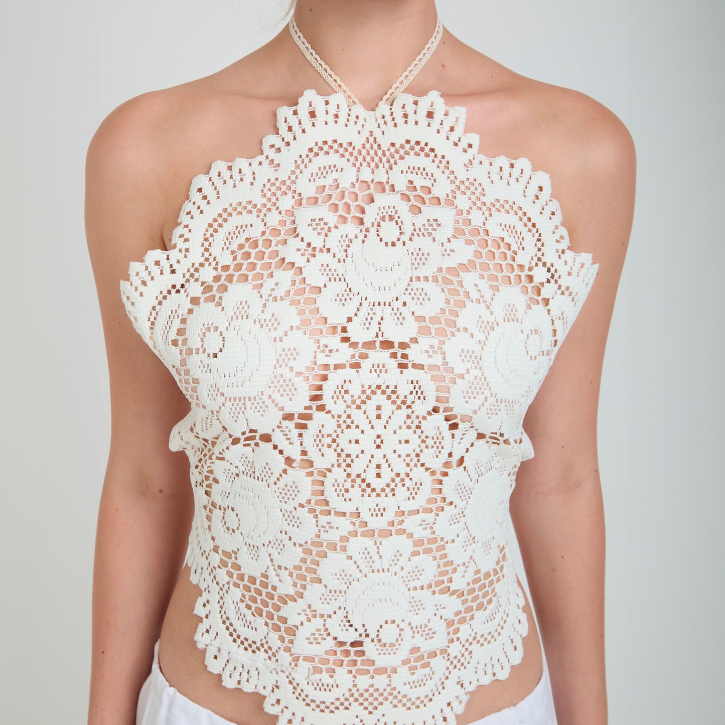 Top in cotone crochet bianco Lace from her table