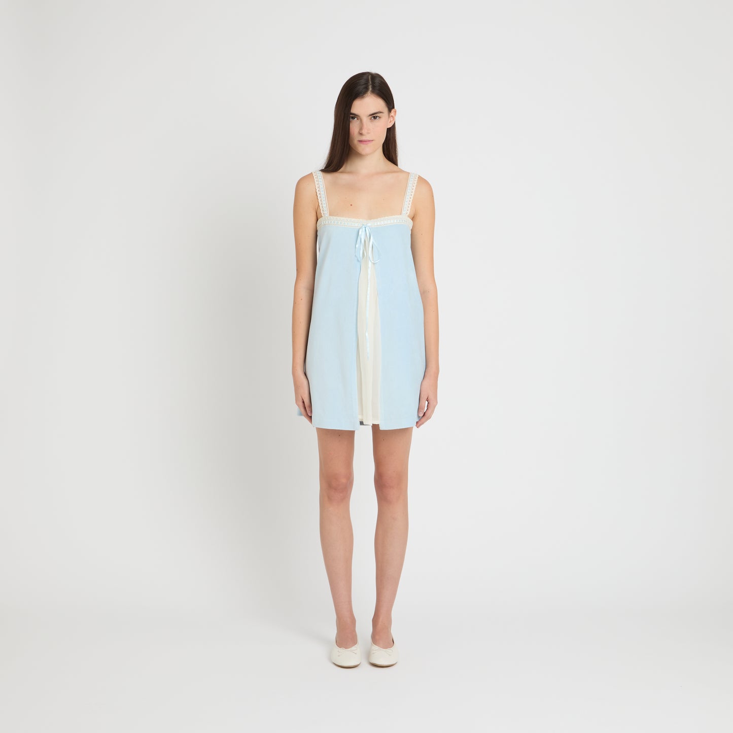 Baby Blue mini dress in light blue cotton velvet