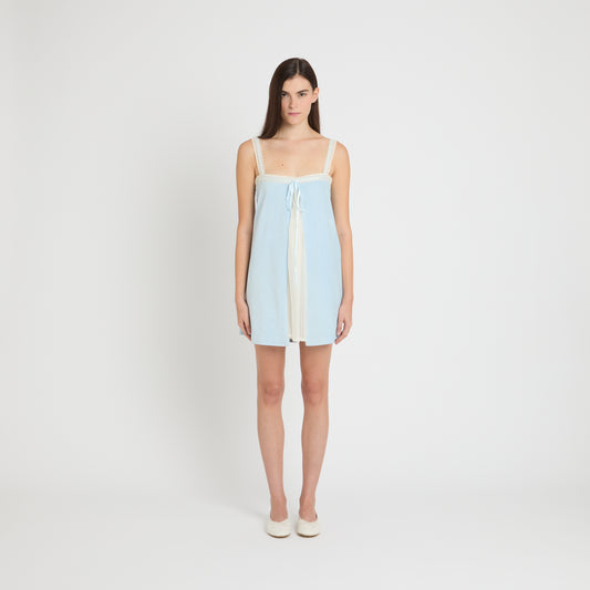 Baby Blue mini dress in light blue cotton velvet