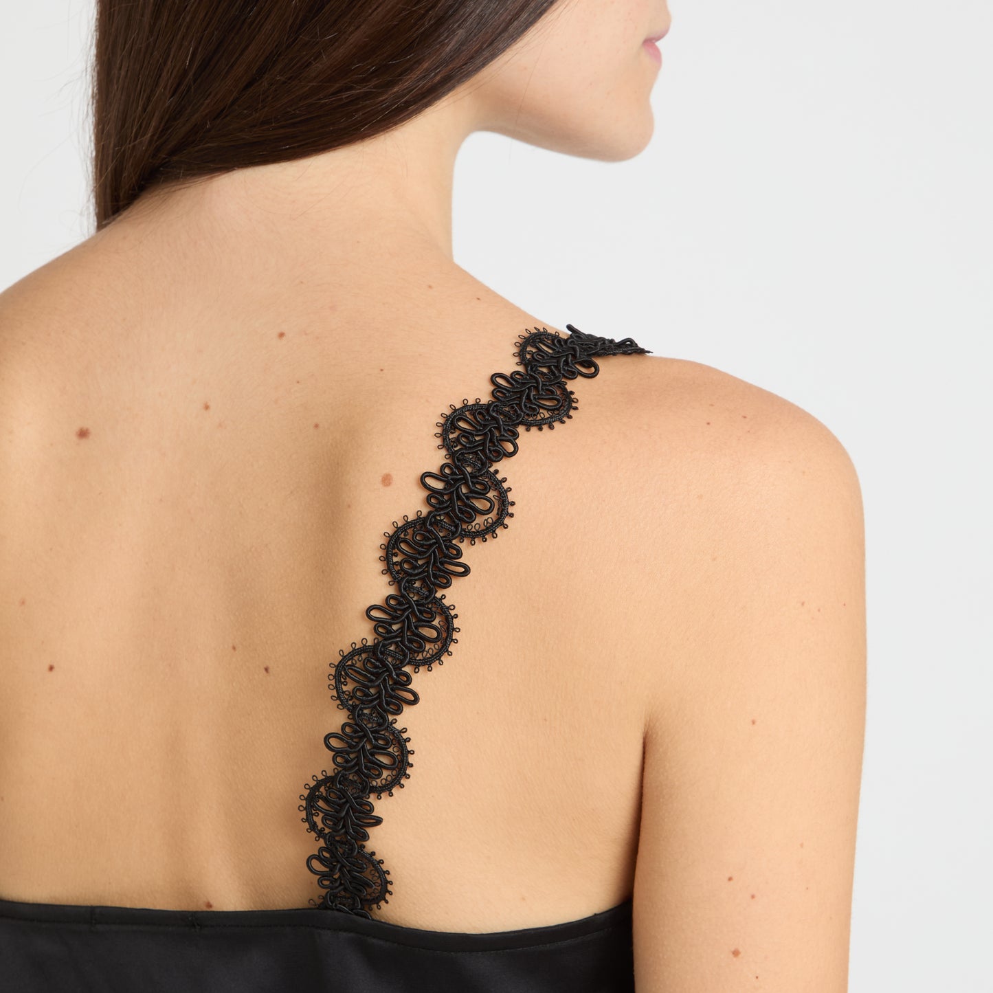 Tindari Noire midi dress in black satin and silk chiffon