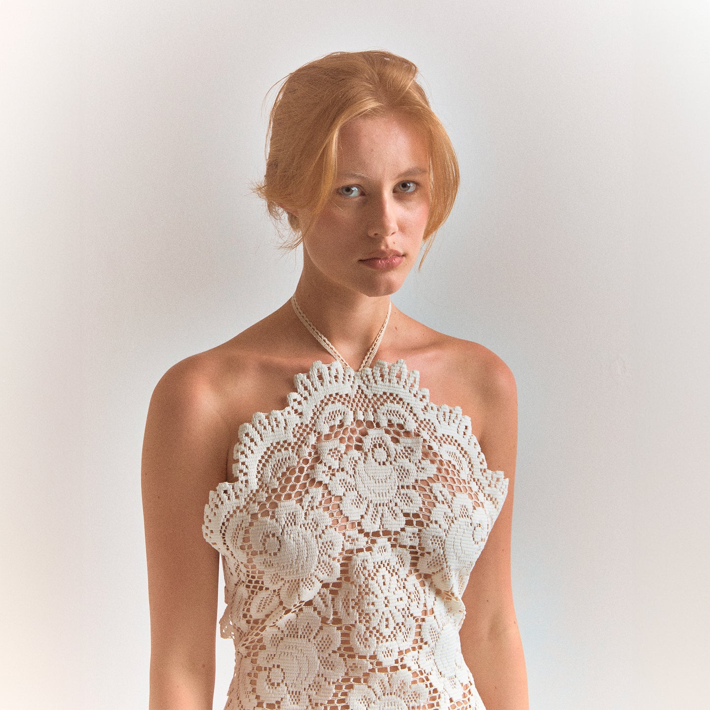 Top in cotone crochet bianco Lace from her table