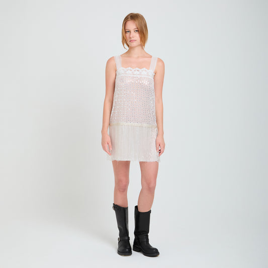 Mini abito bianco in chiffon e tulle The Gatsby Hour