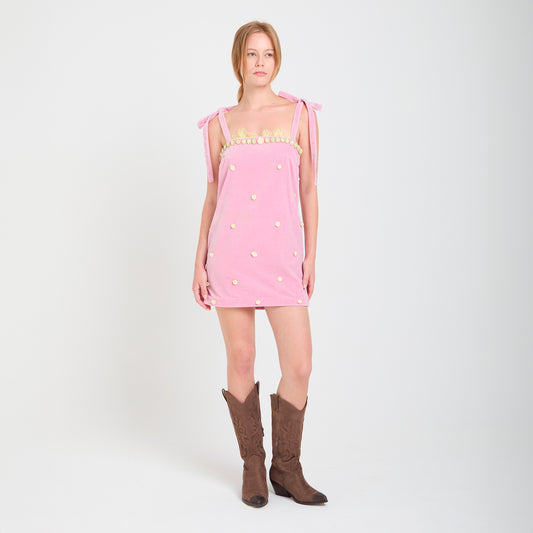 Mini abito in velluto rosa Candy Rose con pietre