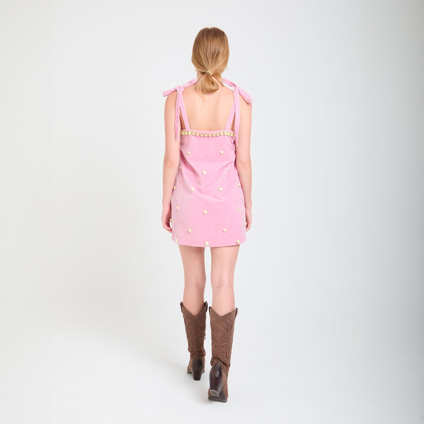 Mini abito in velluto rosa Candy Rose con pietre